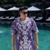Purple White Floral Island Shirt “Island Orchid” - UHEL175680