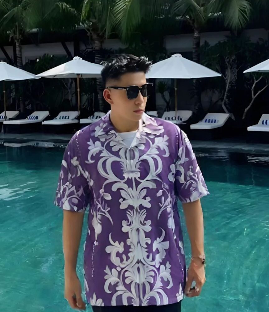 Purple White Floral Island Shirt “Island Orchid” - UHEL175680