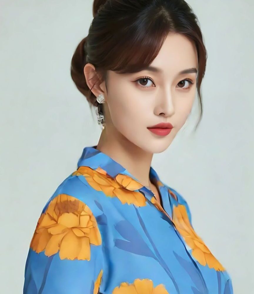 Blue Marigold Floral Button-Up Shirt “Ocean Bloom” - UHEL152734