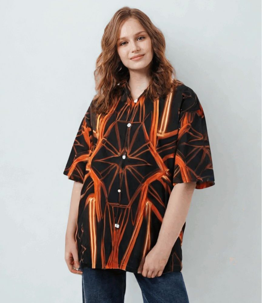 Black Orange Neon Line Summer Shirt “Electric Pulse” - UHEL169876