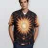 Black Orange Starburst Tropical Shirt “Solar Flare” - UHEL154987
