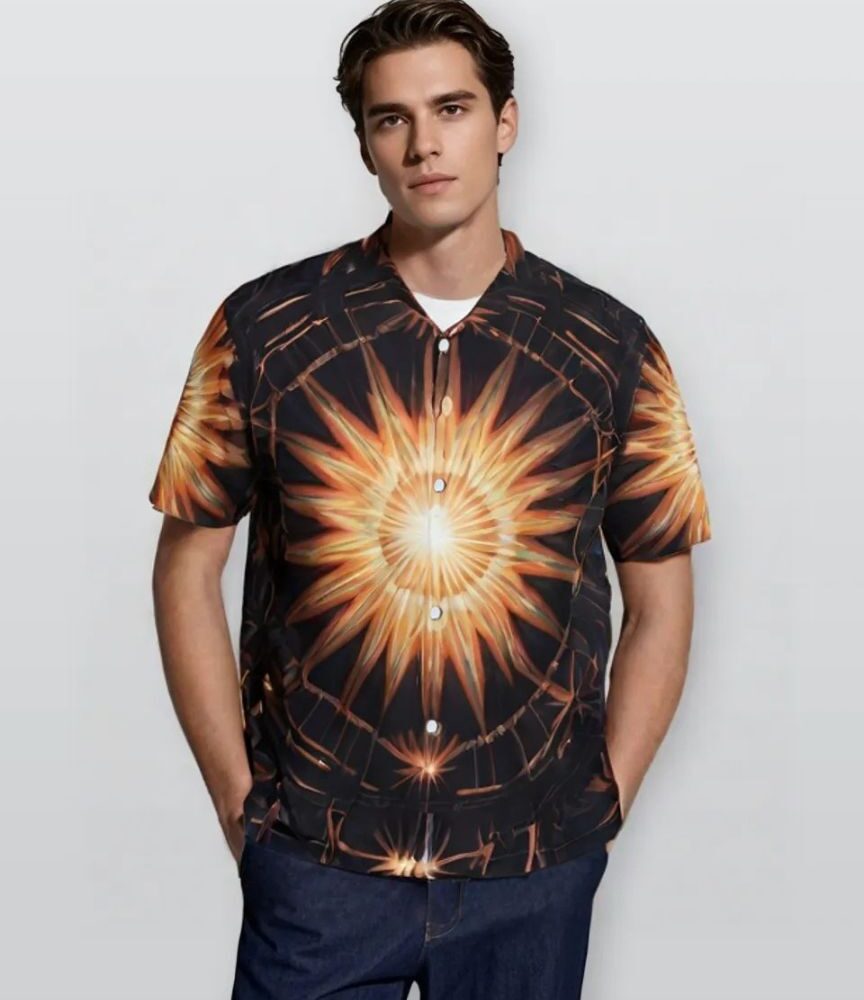 Black Orange Starburst Tropical Shirt “Solar Flare” - UHEL154987